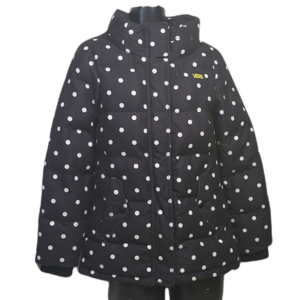 VANS Puffer Jacket Black & White Polka Dot Women's Coat EUC Size Small
